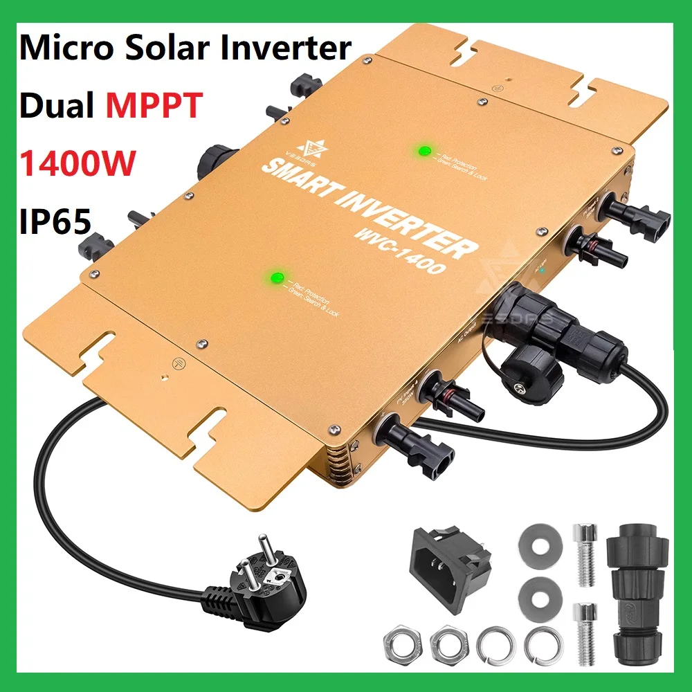 

1400W Micro Solar Grid Tie Inverter IP65 Dual MPPT On 22-50VDC To 110V or 220VAC,Solar Panel Connected 4*350W,Ship From EU