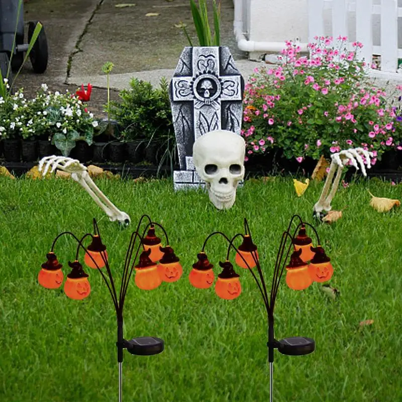 

2 Pcs 3D Scary Swinging Pumpkin Lights Garden Ghost Solar Lights Halloween Decoration Outdoor Solar Scary Pumpkin Lights