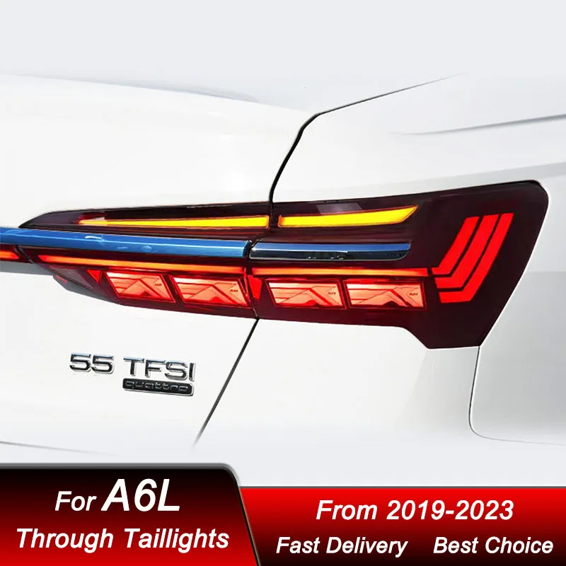 Фото Автомобильные сквозные задние фонари для Audi A6L A6 2019-2023 C8, новый стиль, полностью светодиодный задний фонарь, динамический указатель поворота, задний фонарь в сборе №4