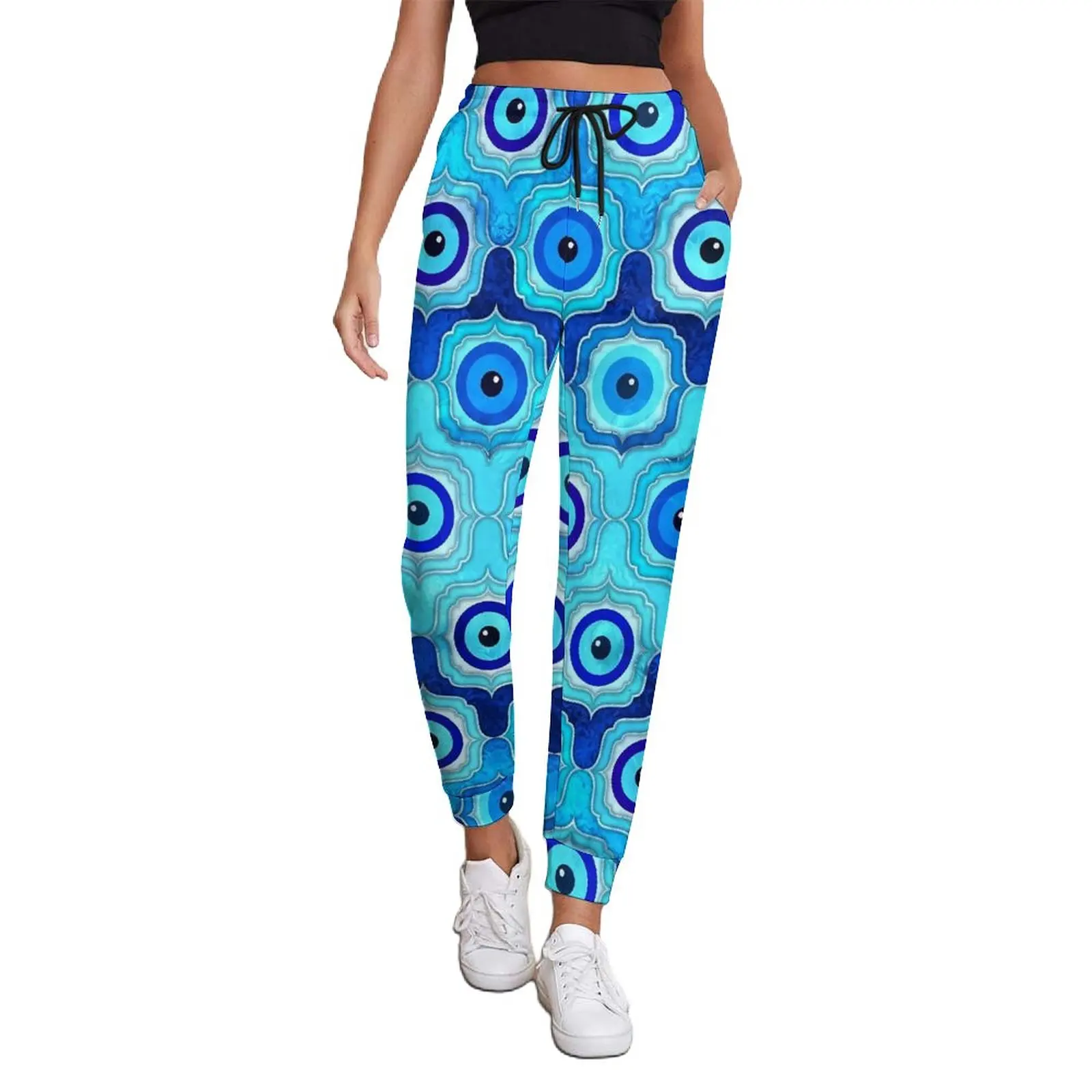

Evil Eye Tile Jogger Pants Abstract Print Harajuku Sweatpants Spring Female Elegant Design Oversized Trousers Birthday Gift