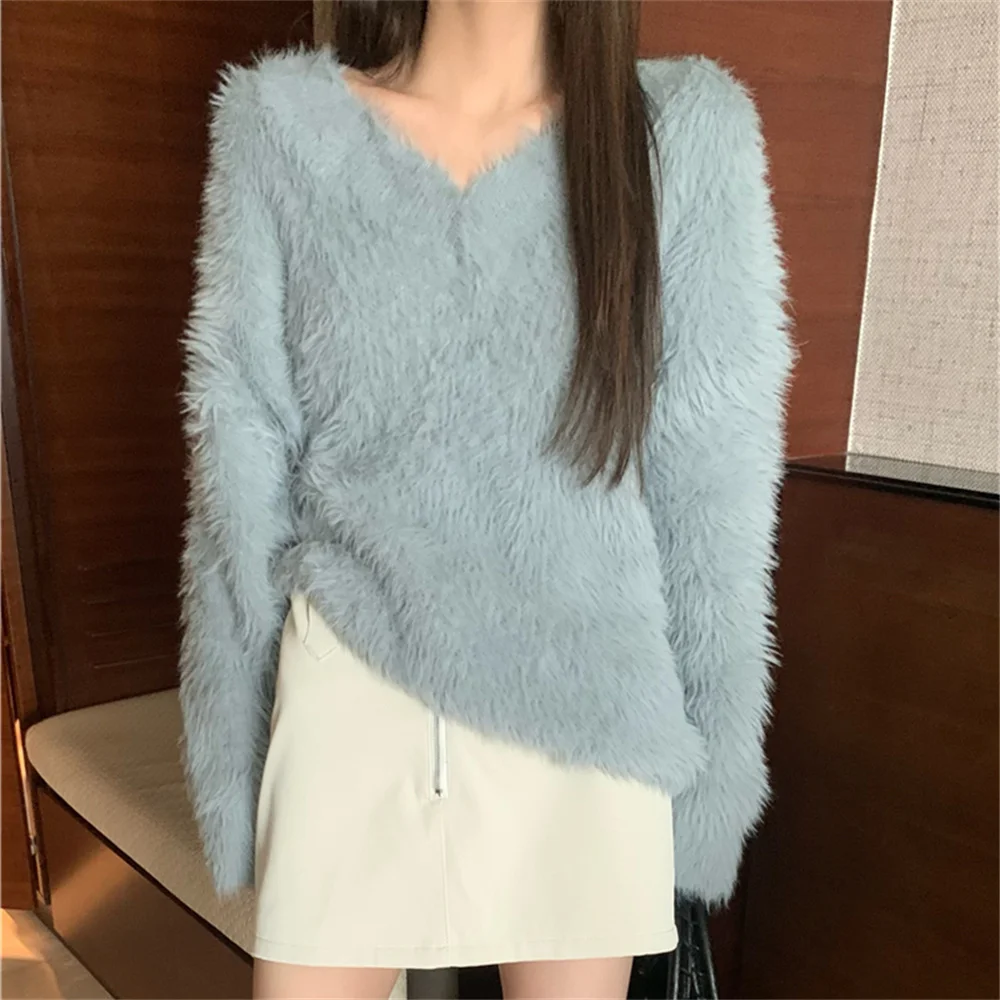 

Однотонные мягкие Джемперы HziriP, Женские Элегантные вязаные пуловеры, зима 2022, милые свободные модные облегающие универсальные свитера