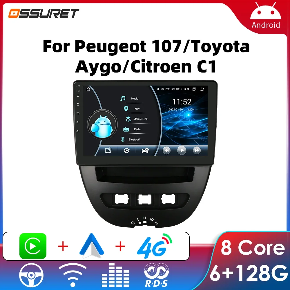 Автомобильный радиоприемник на Android для Peugeot 107 Citroen C1 Toyota Aygo 2005 -2014 автомобильный