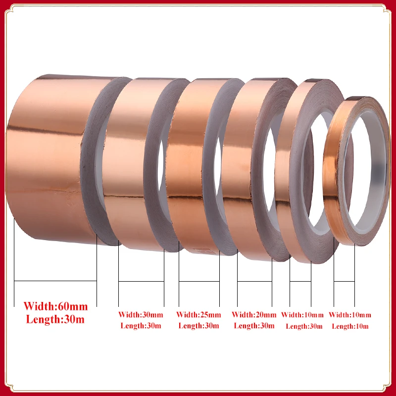 

Односторонняя проводящая медная фольга лента клейкая лента 10/20/25/30/60 мм защита от электромагнитных помех термостойкая лента