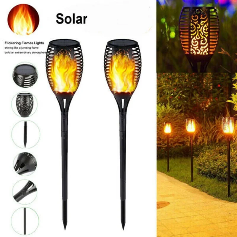 12/33/96LED Solar Flame Torch Light Flickering Warm White Light Waterproof Garden Decoration Outdoor Lawn Path Yard LED Lamp