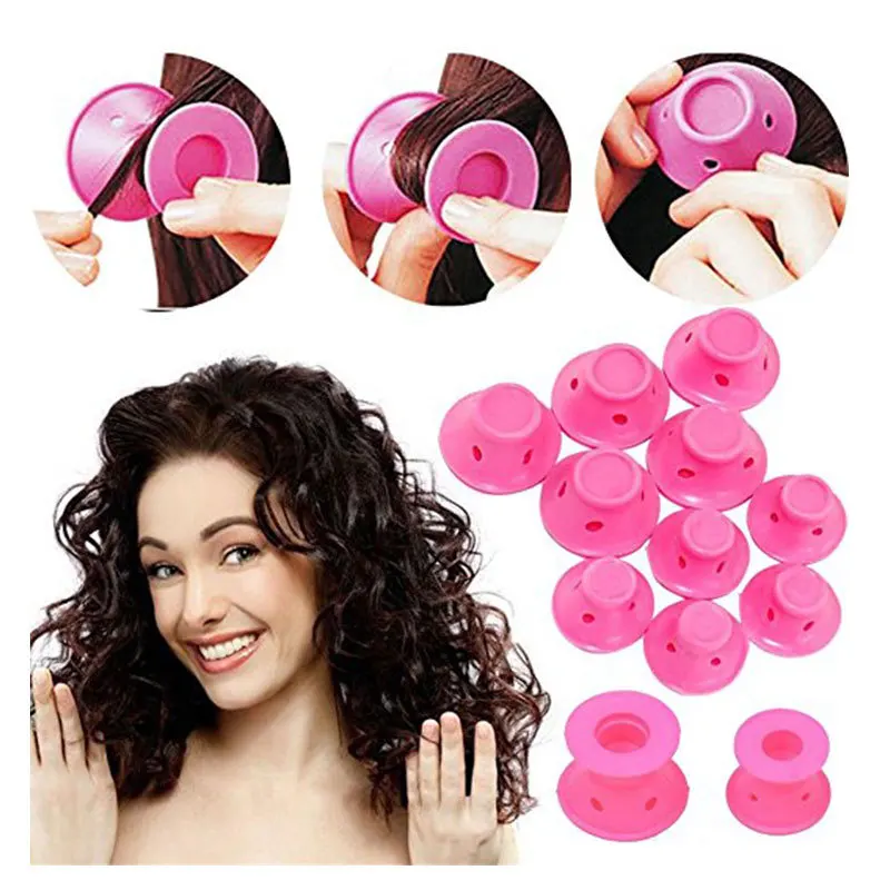 

Sdatter 10Pcs Soft Rubber Silicone Heatless Hair Curler Twist Hair Rollers Clips Don't Hurt Hair Curls Styling Tools DIY Girl La