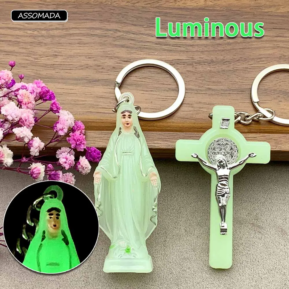 

Luminous Cross Jesus Keychains Virgin Mary Key Chains For Women Men Gift Noctilucent Catholic Christian Religion Crosses