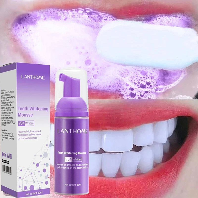 

50ml Purple Whitening Mousse V34 Toothpaste Teeth Deep Cleaning Removing Smoke Stains Yellow Plaque Fresh Breath Dental Care