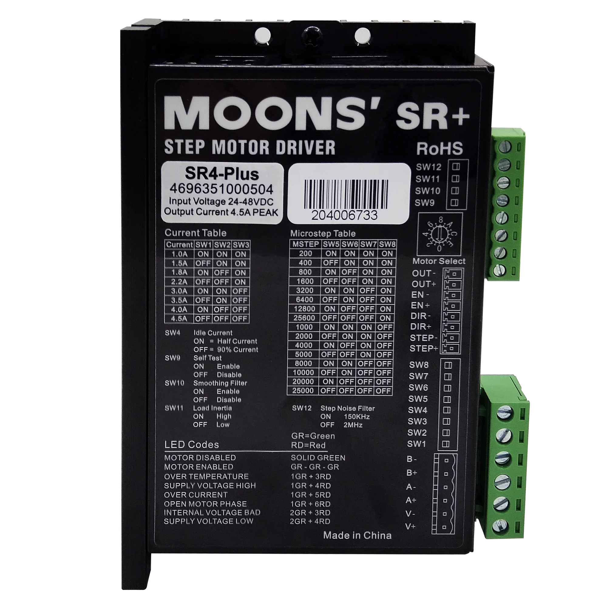 

MOONS fast dispatch hybrid stepp motor drive SR4-Plus high torque output micro step stepper motor digital stepper motor drive