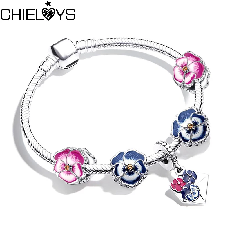 2022 New Enamel Flower Beads Charm Bracelet With Silver Color Snake Chain Bracelet For Women Fashion Jewelry Gift Dropshipping