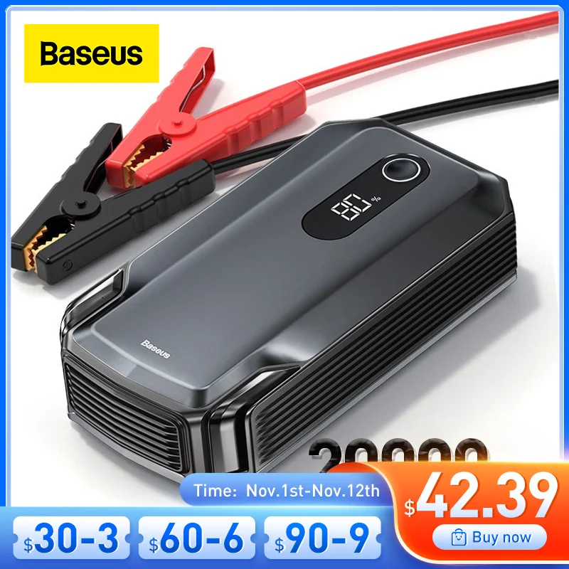 Цена Автомобильное пусковое устройство Baseus 20000 мАч, внешний аккумулятор А, автомобильное зарядное устройство для аккумулятора, Автомобильный ав...