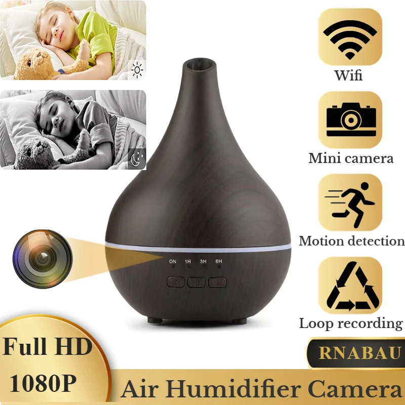 

Intelligent 1080P HD mini camera WIFI air humidifier camera essential oil spraycameraUSB cold fog spray camera color night light