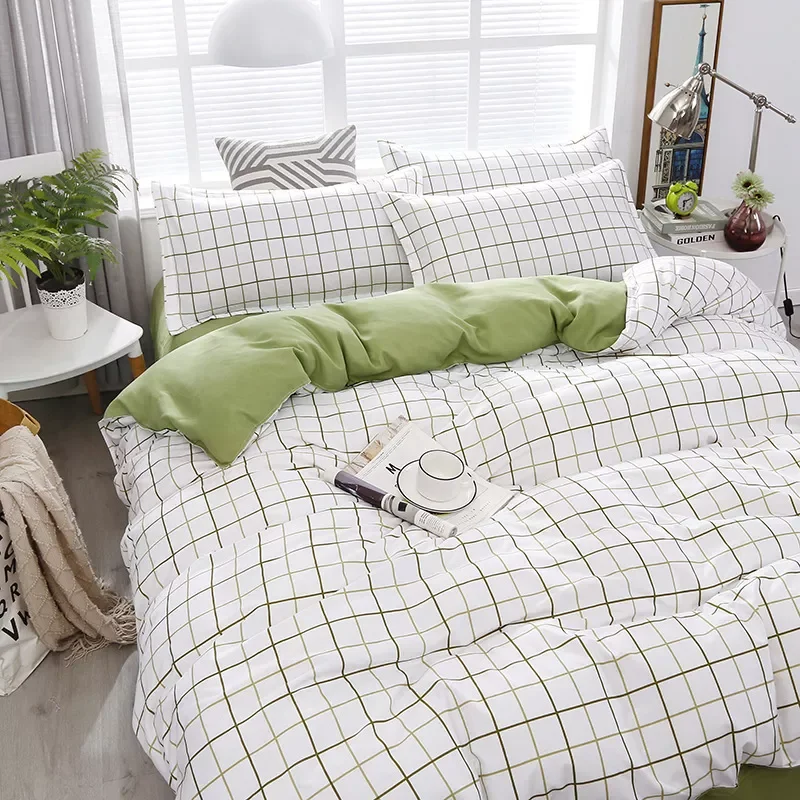 

Модный комплект постельного белья белого и зеленого цвета, двойное постельное белье, пододеяльник, наволочка, Королевский размер, простыня,...