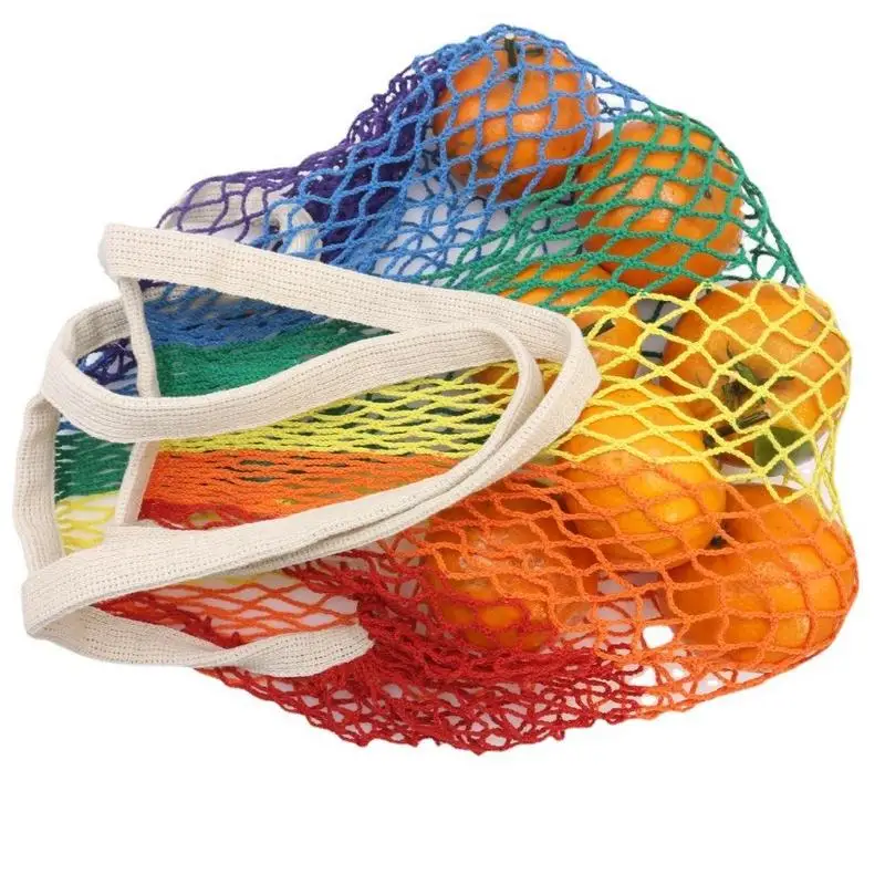 

Cotton Mesh Bag Portable Fruit Vagetable Storage Bags Reuseable Grocery Mesh Bag Colorful Shopping Bag Home Storage Organization