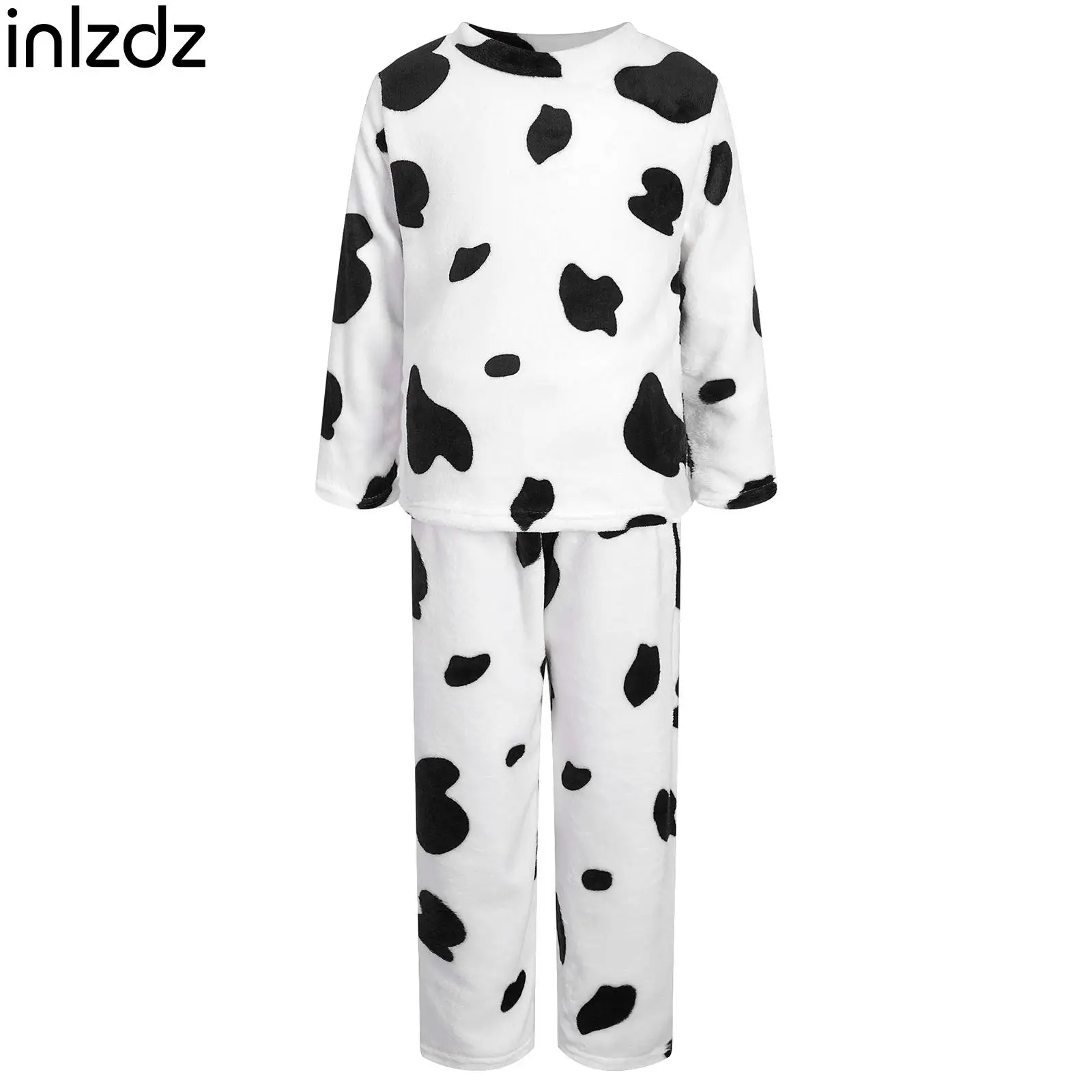 

inIzdz Kids Boys Girls 90-160 Lovely Casual Soft Flannel Sleep Long Sleeve Round Neck Print Top with Elastic Waistband Pants