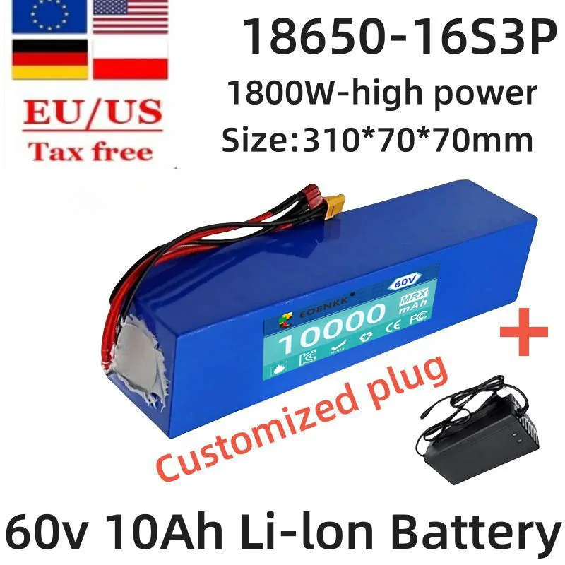 Литий-ионный аккумулятор 60 В 10 Ач 18650 16S3P 1000 Вт-1800 Вт
