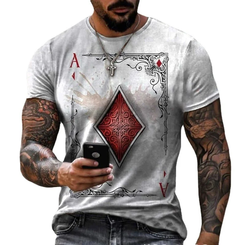 

Pattern game card square 3D printing casual men's T-shirt neck neck short sleeve loose large T-shirt 6xl