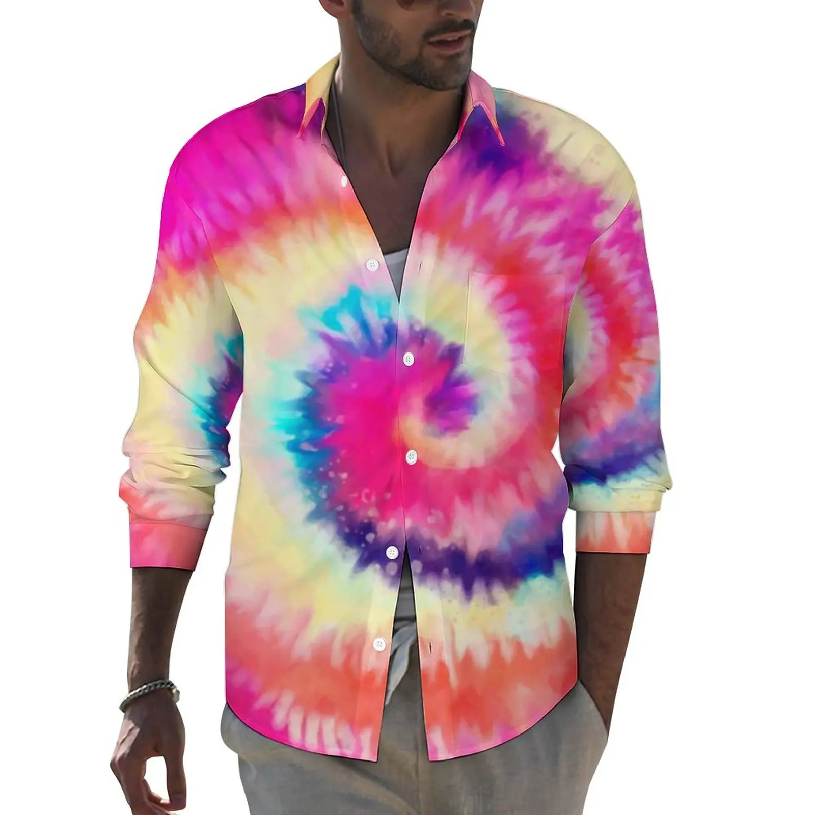 Рубашка с эффектом омбре Повседневная Блузка радужным завитком розового и