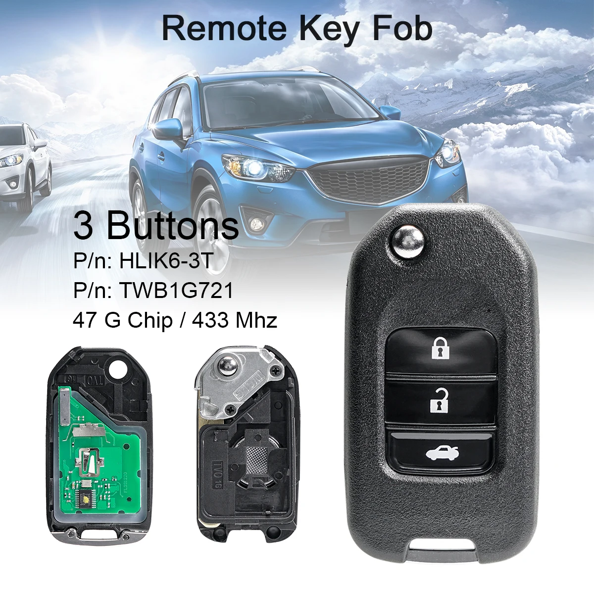 

433Mhz 2 3 Buttons Remote Car Key Shell Fob ID47 Chip TWB1G721 HLIK6-3T for Honda CRV Accord Civic City Jazz XR-V Vezel FR HR-V