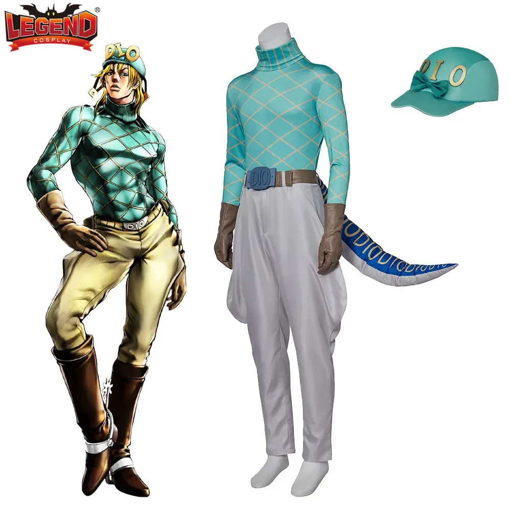 

Anime JoJo's Bizarre Adventure Eyes of Heaven Dio Diego Brando Cosplay JOJO Brando Costume with Tail Hat Halloween Outfits Suit