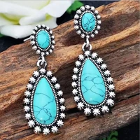 2022 women earrings jeweler gothic accessories antique silver green turquoise drop shaped turquoise eardrops korean fashion