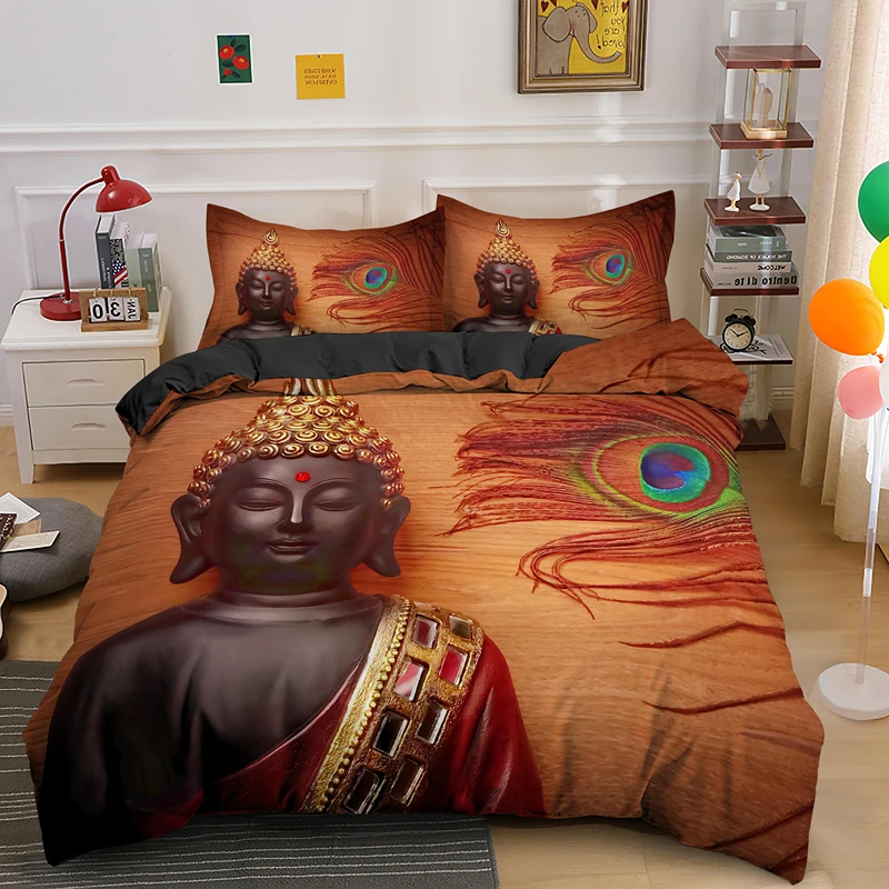 

Sitting Lotus Buddha King Queen Bedding Set Soft 3D Cover For Adults Bedclothes Bed Sets Quilt Covers And Pillowcase 2/3pcs