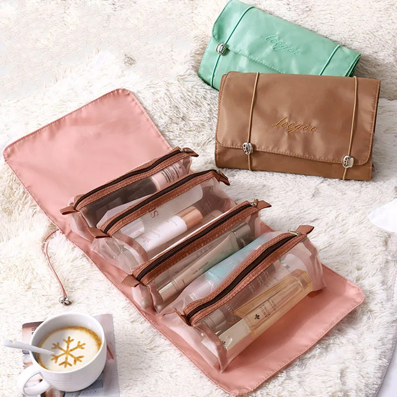 

New Four-in-One Mesh Cosmetic Bag Internet Celebrity Same Folding Portable Wash Bag Travel Portable Storage Bag