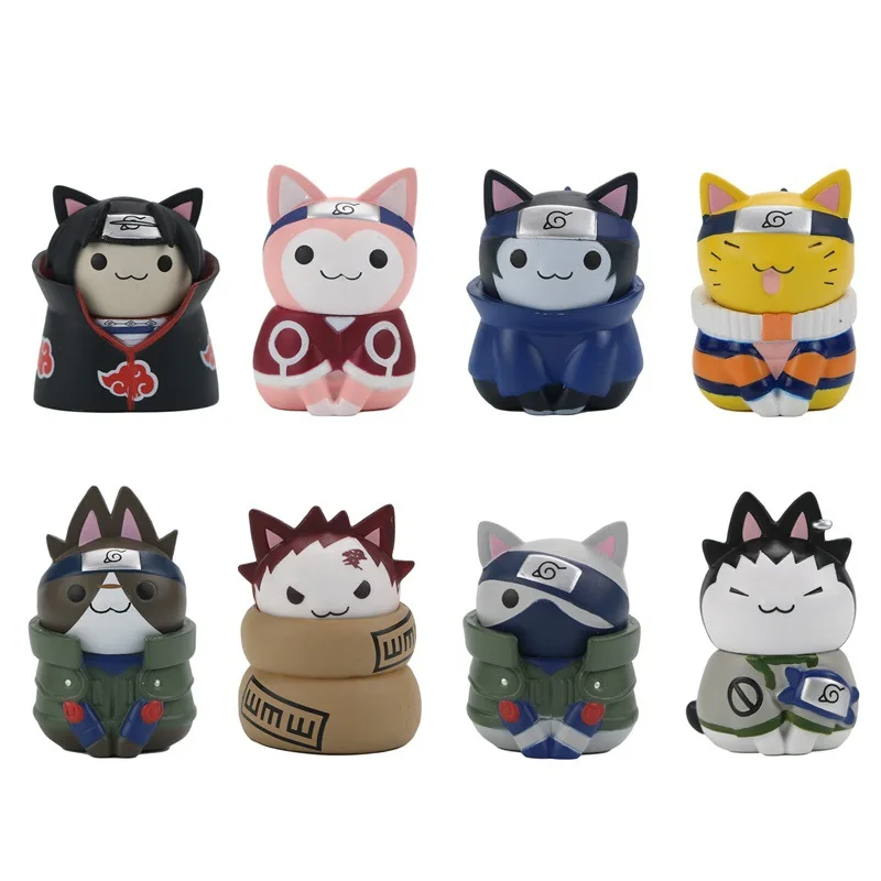 

8PCS Kawaii Anime Figure Toys Naruto Cat Naruto JIRAIYA Action Figure Collect Models Sasuke Itachi Decor Doll Children Gift Toys