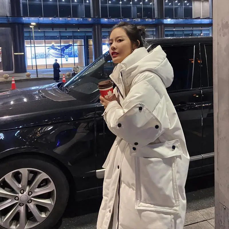 Women 2021 Long Hooded Warm Parkas Solid Loose Overcoat New Thick Down Cotton Jackets Female Ladies Long Sleeve Outerwear Coats