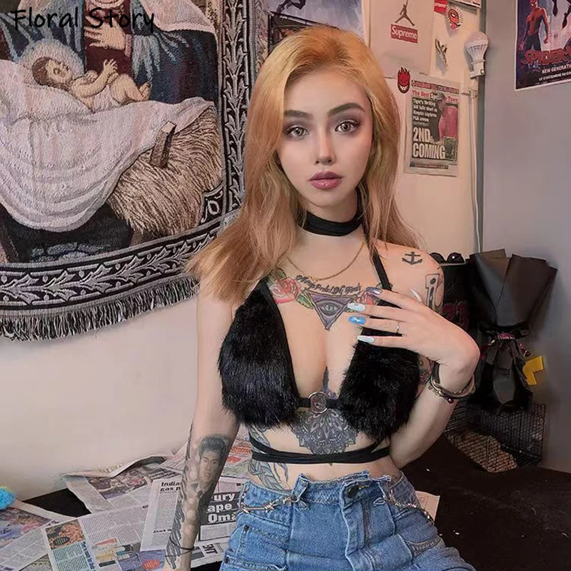 Женский укороченный жилет с открытой спиной на бретелях в стиле 90-х