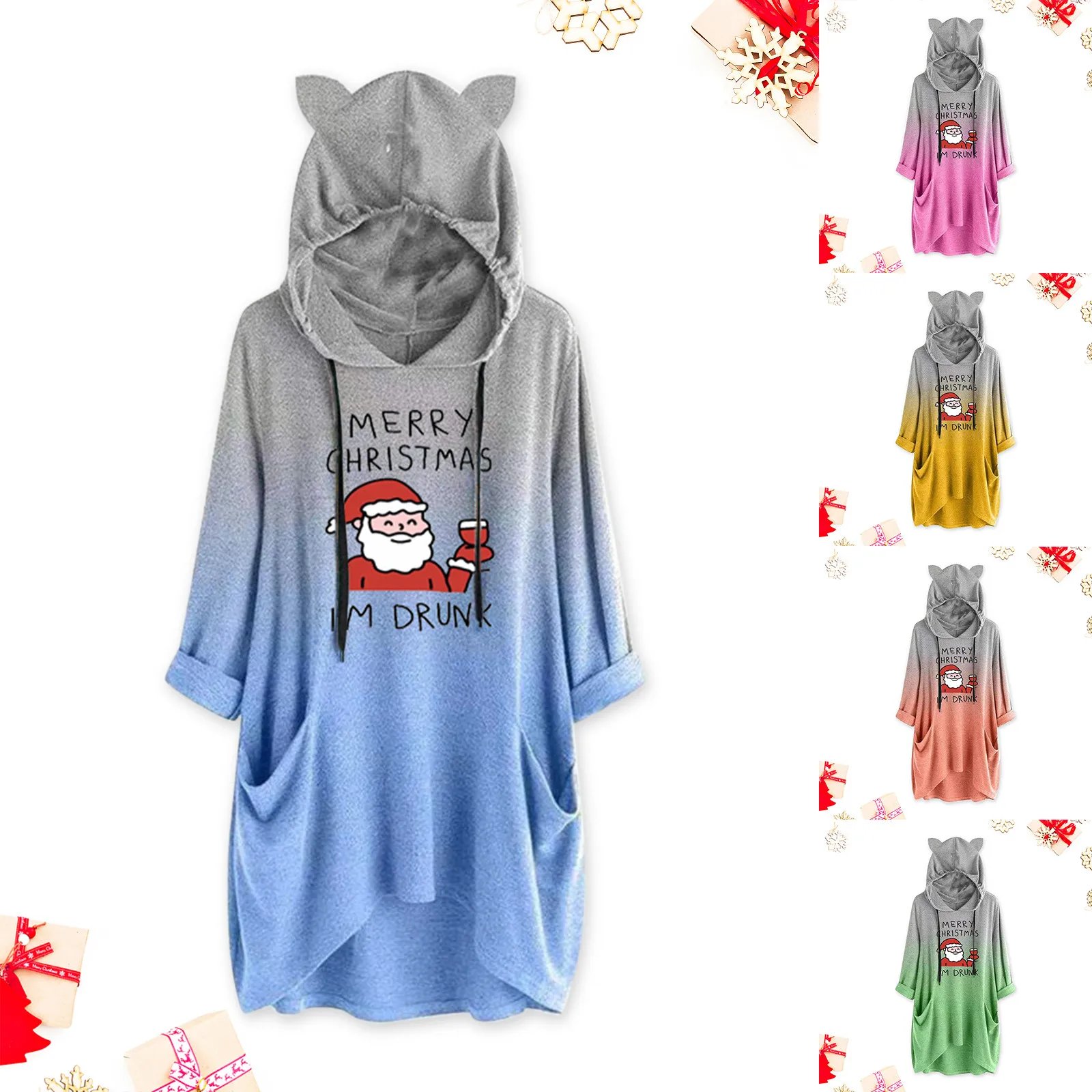 

Womens Workout Hoodie Print Long-sleeved Sweatshirt Women's Casual Pullover Blouse Christmas Small Sweatshirts Sweatshirt Color