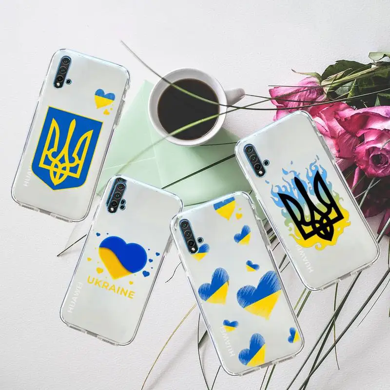 

Ukraine Map Flag Love Heart Phone Case Transparent for Huawei honor P mate Y 20 30 40 10 8 5 6 7 9 i x c pro lite prime smart