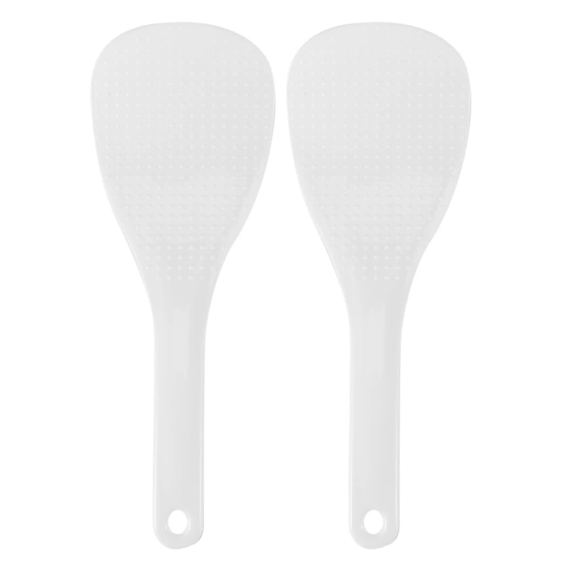 

2X Kitchen Dotted White Plastic Flat Rice Scoop Paddle Meal Spoon