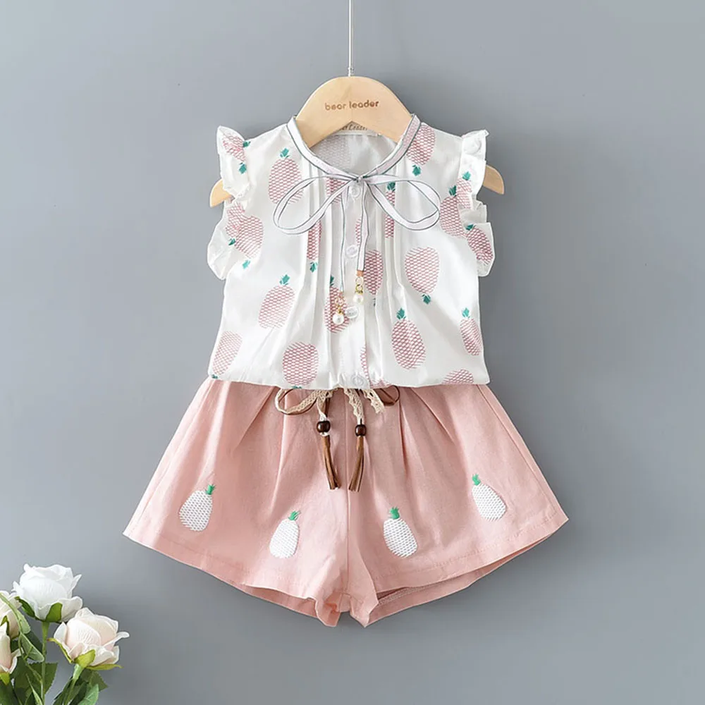 

Girls Summer Clothes Suits Two Piece Clothing 2022 New Fashion Toddler Baby Sleeveless Floral Cute Bowtie Vest And Shorts Outfit