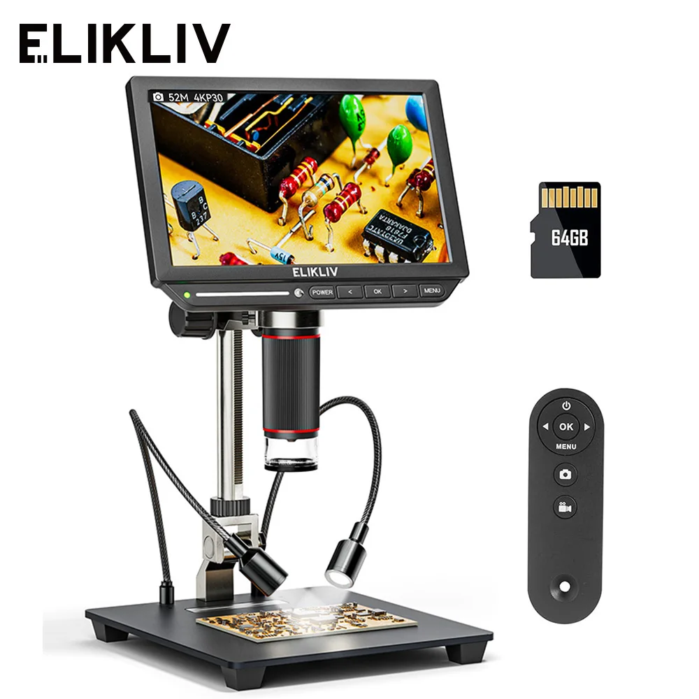 Микроскоп Elikliv EM4K 4K для электроники 2000x52MP HDMI цифровой микроскоп ремонта печатных
