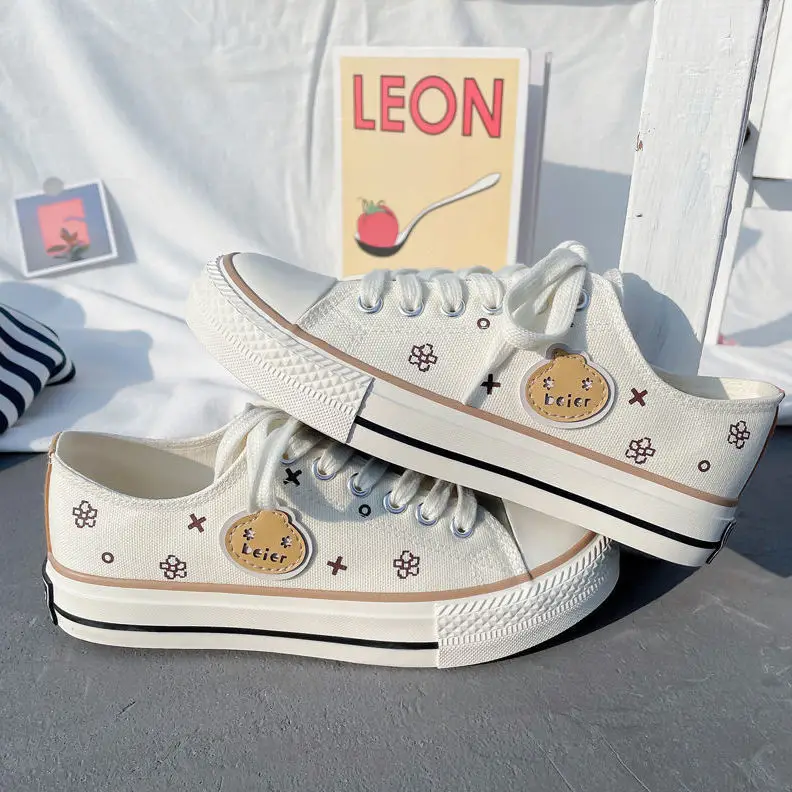 

Парусиновая обувь в Корейском стиле для студентов, модная повседневная одежда с принтом, новинка 2022, Женская Вулканизированная обувь, повсе...