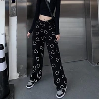 hip hop wide leg pants women vintage korean style oversize harajuku heart print trousers female fashion 2022 spring y2k pants
