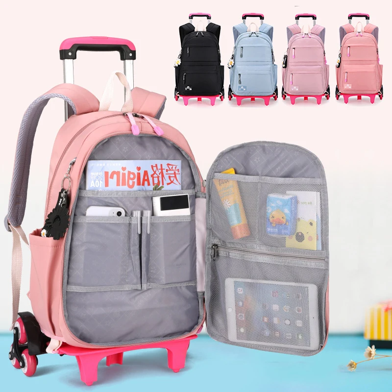 2023 Student School bag Rolling Backpack kids Trolley bag girl school backpack Multifunctional child waterproof backpack wheels