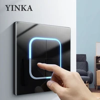 yinka tempered glass panel acrylic button black light switch 1 2 3 4 gang1 2 way led indicator lights 86mm90mm free shipping
