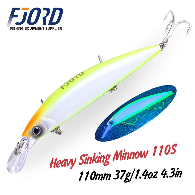FJORD 110S 37 גרם 90S 29 גרם 70S 17 גרם מכווץ כבד Minnow דייג לורס מים מלוחים מים מתוקים יציקה ארוכה ים מלאכותי Bait Jerkbait