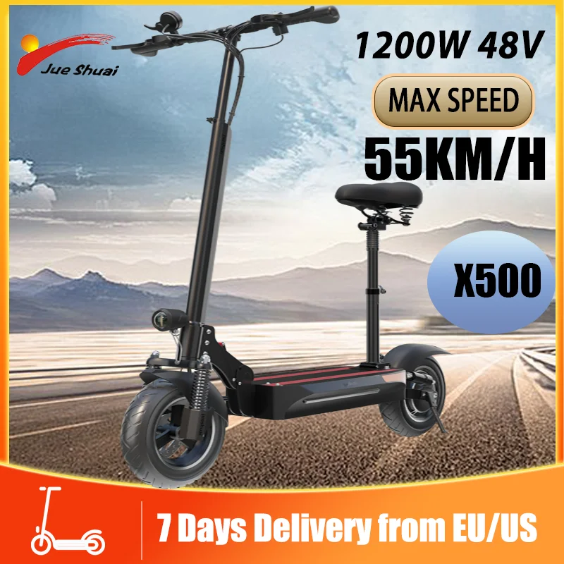 

X500 Electric Scooter 1200W 48V Scooter Electric 55KM/H E Scooters Dual Disc Brake Scooter with Seat Waterproof Foldable
