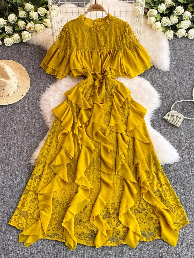 Женское длинное кружевное платье в стиле пэчворк элегантное платье-трапеция с