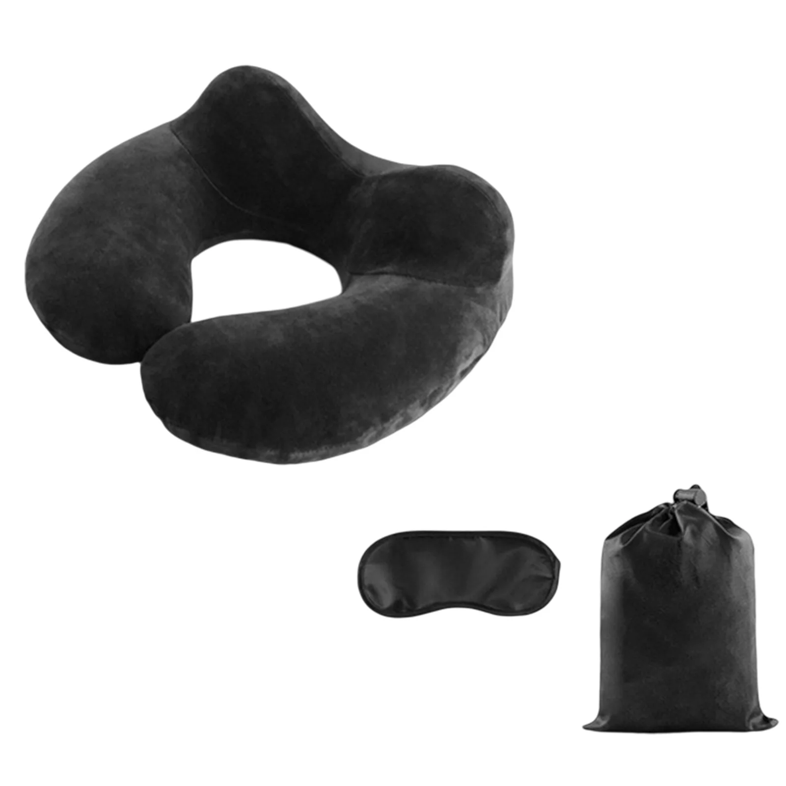 

Neck Pillow Compact Head Support Soft PVC Velvet Washable Cover Camping Inflatable Foldable Eye Mask For Travel With Storage Bag