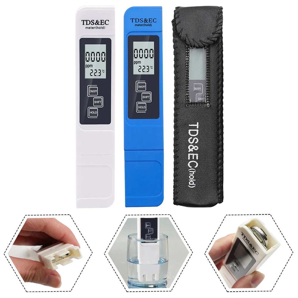 

Digital Water Quality Tester Portable Water Meter Pen EC Conductivity Tester Salt Water Pool LCD Salinity Temp Tester