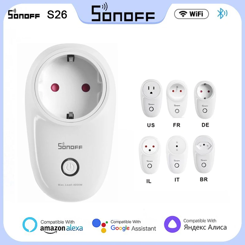 

SONOFF S26/S26 R2 Smart Socket WIFI Smart Plug APP Remote Control Work With Alexa Google Home Wireless Power Plug Outlet
