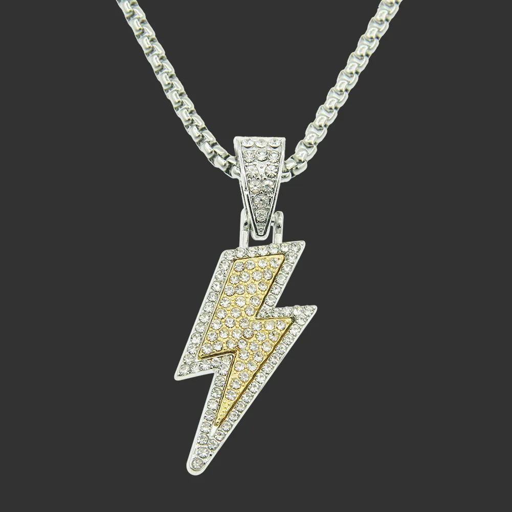 

Hip Hop Rap Two Color Lightning Pendant Necklace Nightclub Dance Fashion Jewellery Gift for Men Wholesale Gothic Style Luxurious