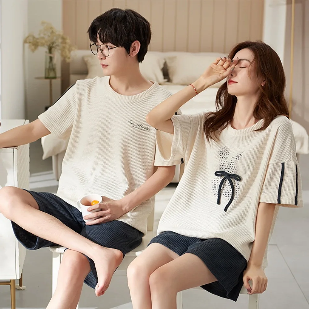 Couple Pajamas Sets Summer Cartoon Pyjamas Combed Cotton Short Sleeved Men and Women Sleepwear Pijamas Lover Homewear Lougewear
