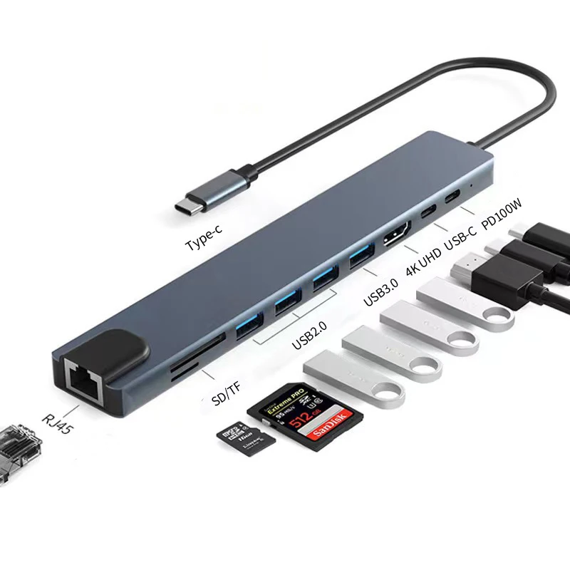 Док-станция для ноутбука Thunderbolt3/4 USB C до 4K @ 30 Гц HD-дисплей RJ45 100 Мбит/с Ethernet