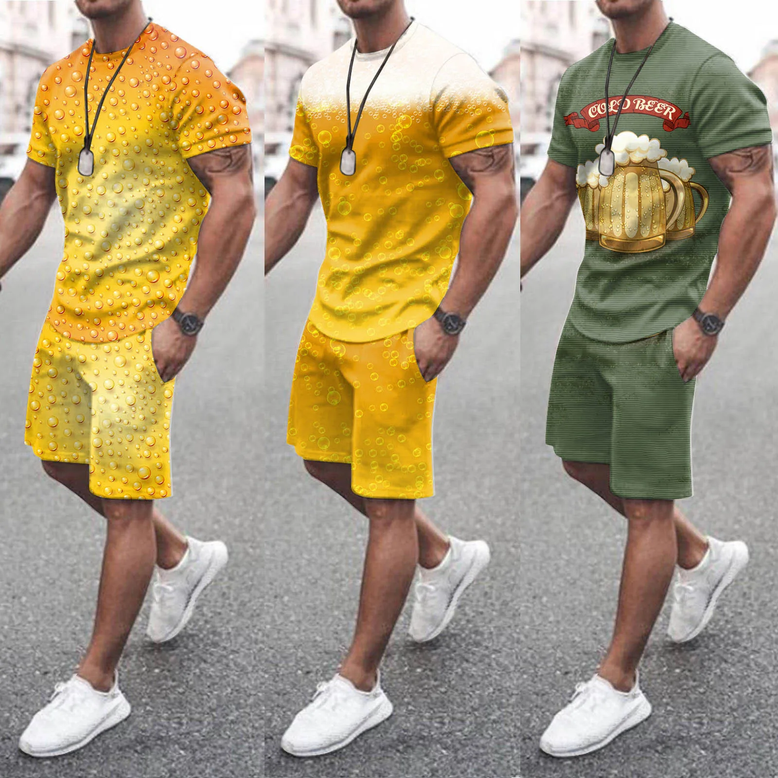 

Мужская футболка, повседневный модный пивной фестиваль, футболка с 3d принтом и короткие шорты, летний комплект с короткими рукавами, 2023