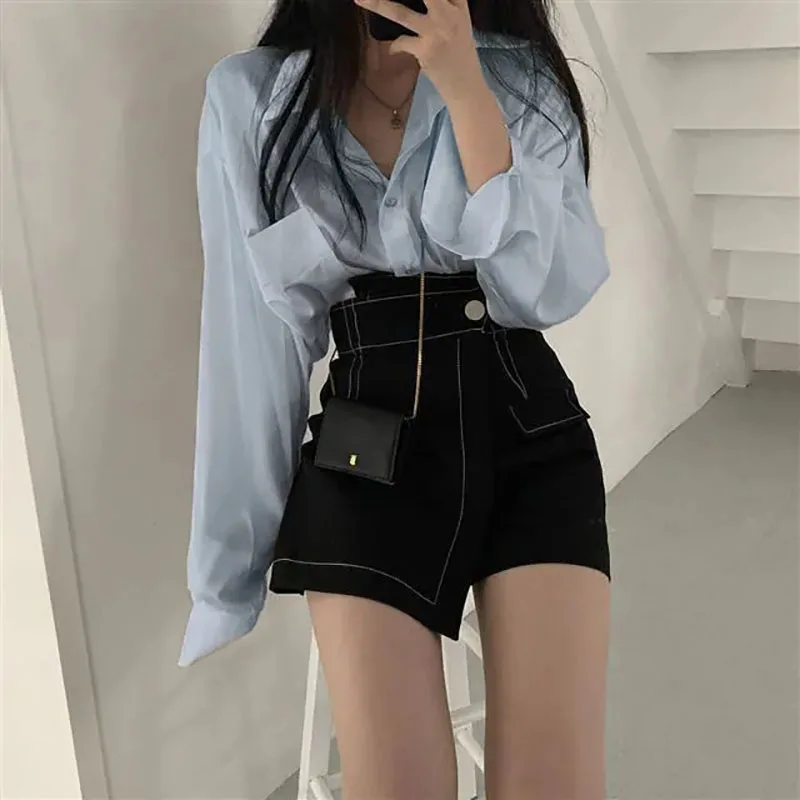 

Spring Autumn 2023 Two Piece Set Female new fashion Outfits for Women Shirt+High waist A-line skirt pants skirt Korean office S