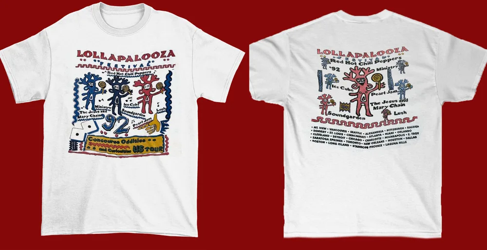 Винтажная белая рубашка унисекс для музыкального фестиваля Lollapalooza 1992 D274